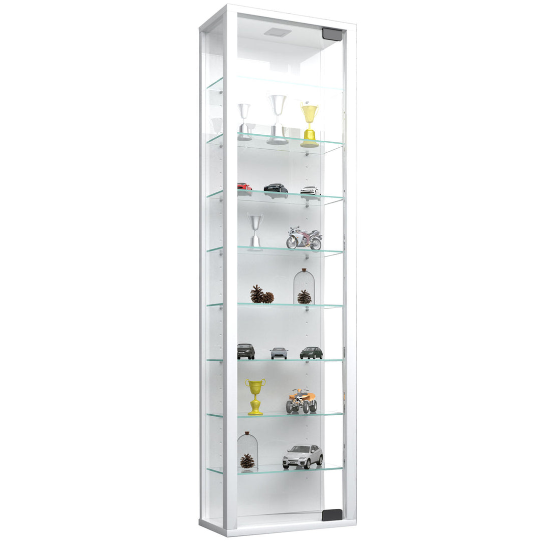 Stano Maxi skab uden LED m. 1 låge og 8 hylder glas og hvidt træ