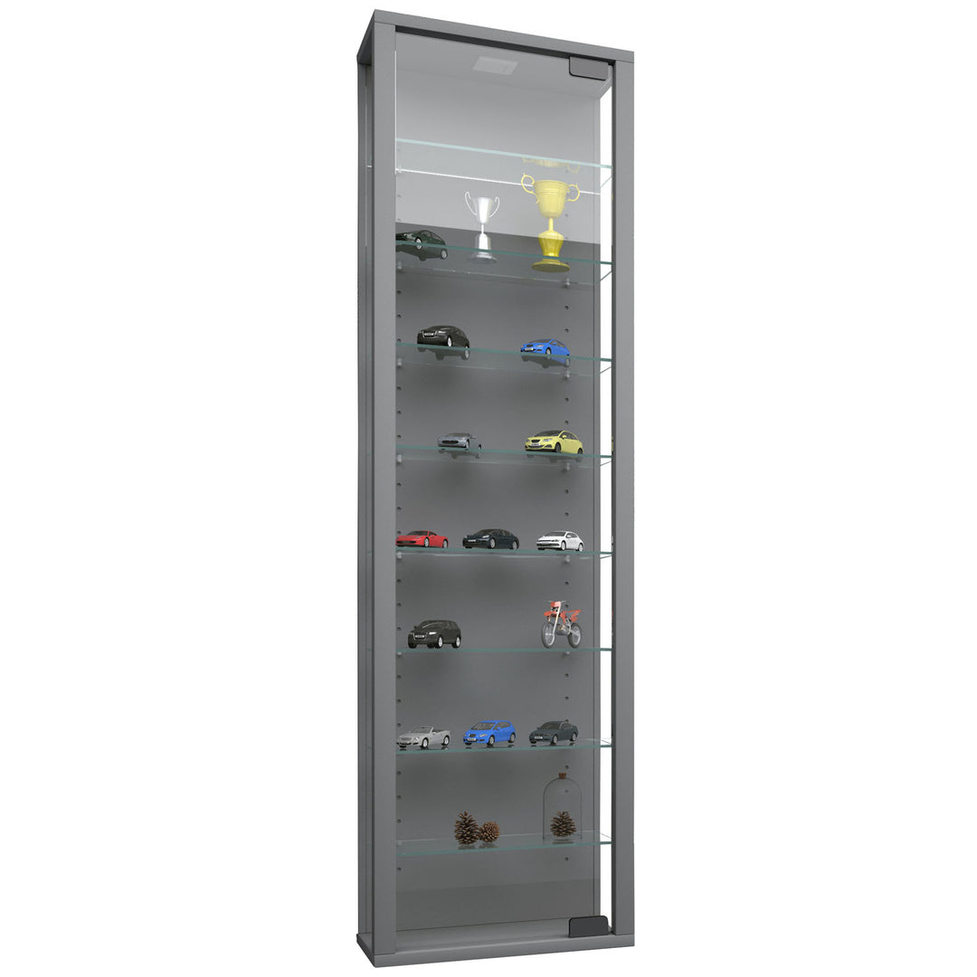 Stano Maxi skab uden LED m. 1 låge og 8 hylder glas og grå træ