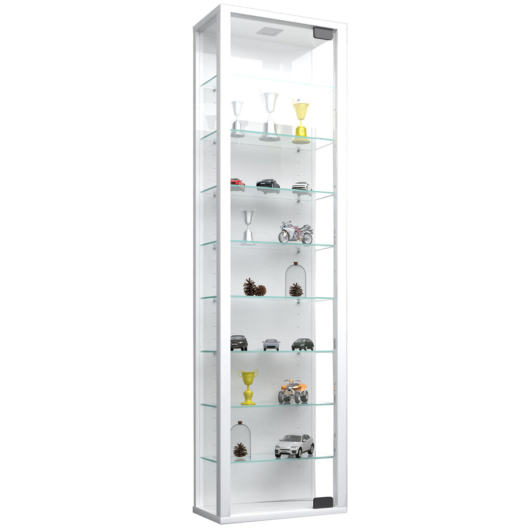 Stano Maxi skab med LED m. 1 låge og 8 hylder glas og hvid træ