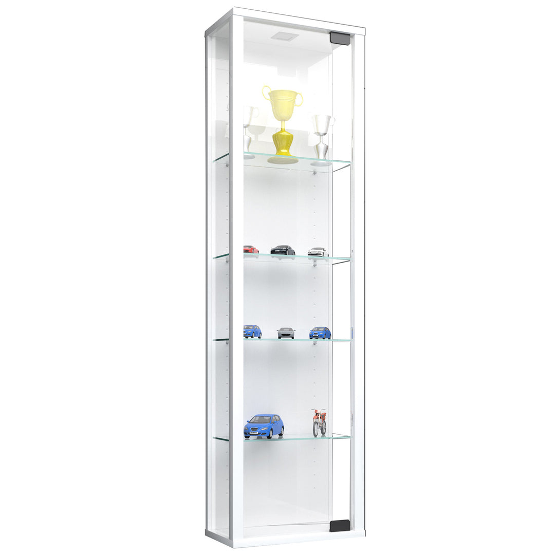 Stano Mini vægskab med LED m. 1 låge og 4 hylder glas og hvid træ