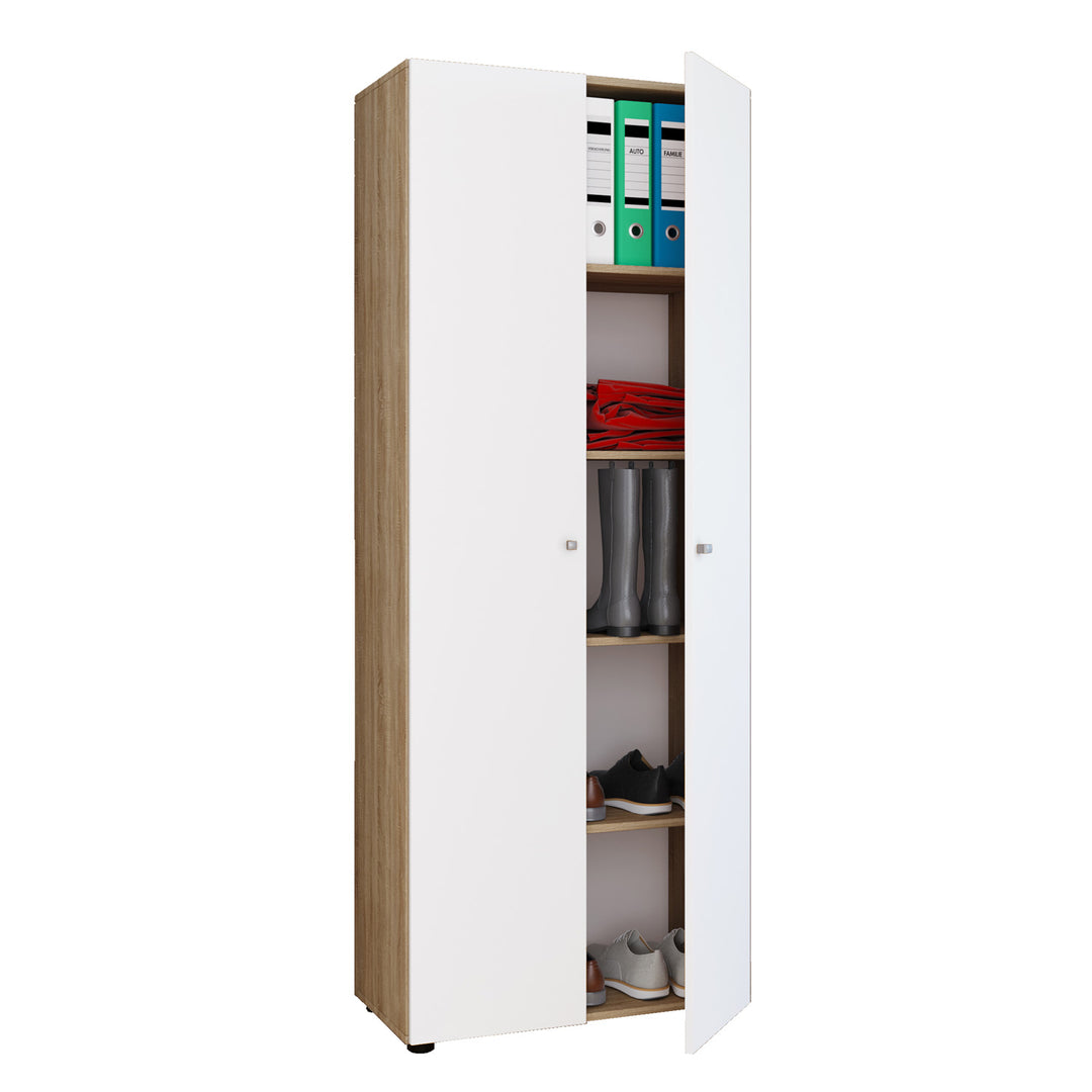 Vandol l skab m. 2 låger og 4 hylder hvid og natur træ