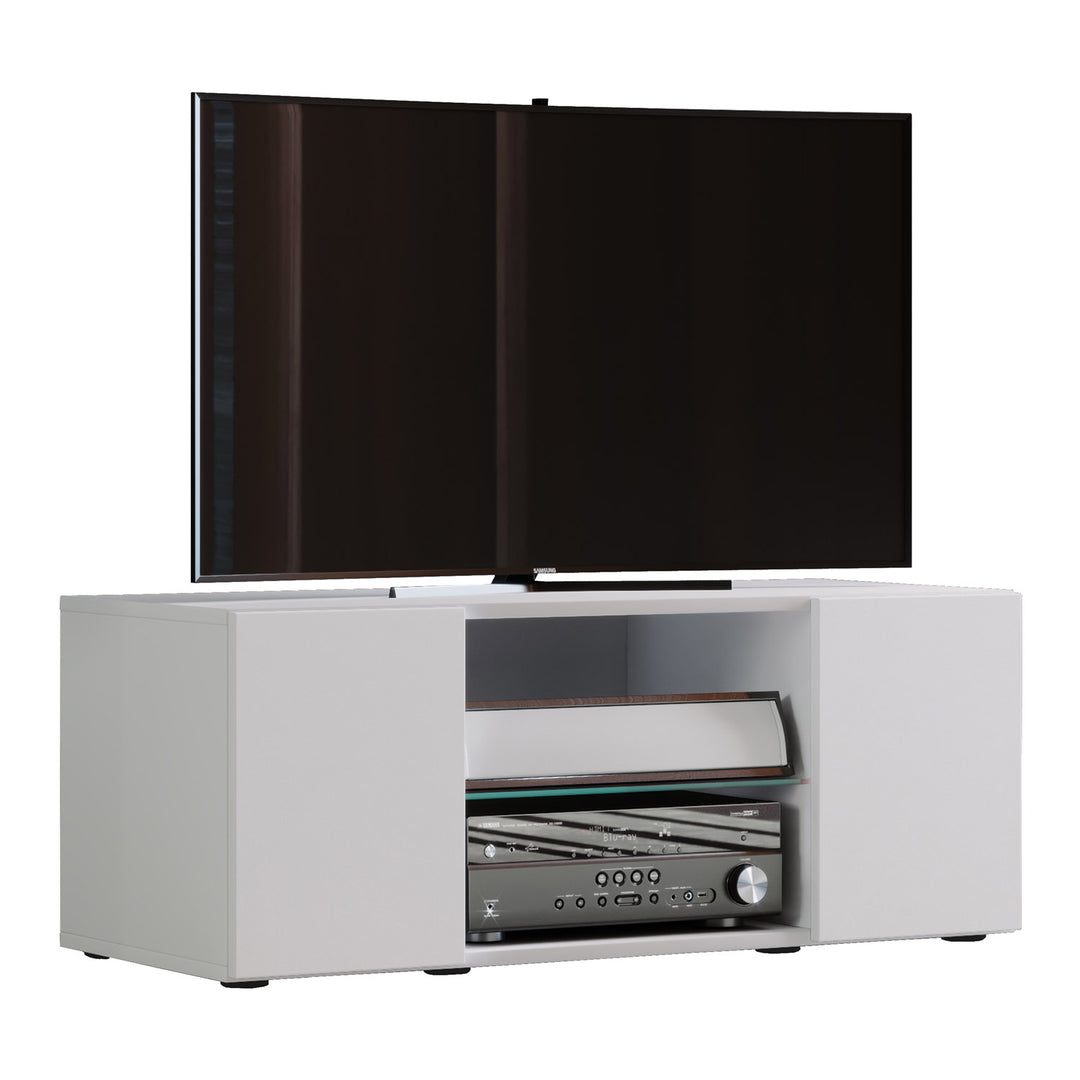 Lowina 95 TV-bord m. 2 låger og 1 hylde glas og hvid træ