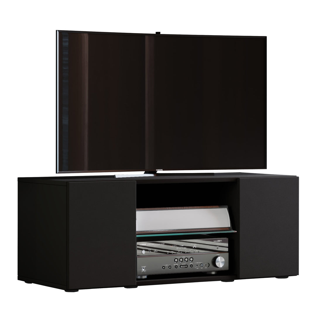 Lowina 95 TV-bord m. 2 låger og en hylde glas og sort træ