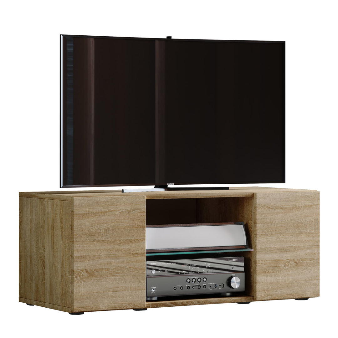Lowina 95 TV-bord m. 2 låger og 1 hylde glas og natur træ