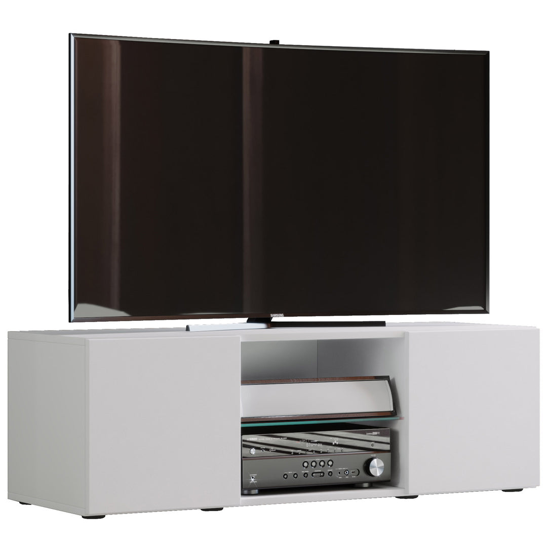 Lowina 115 TV-bord m. 2 låger og 1 hylde glas og hvid træ
