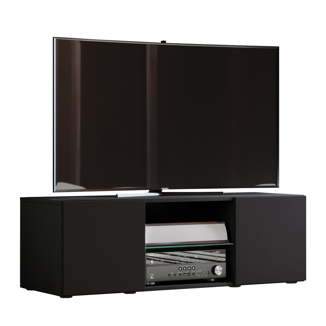 Lowina 115 TV-bord m. 2 låger og 1 hylde glas og sort træ