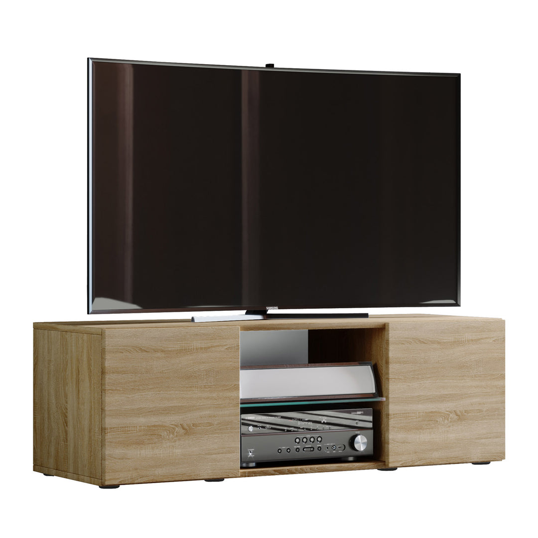 Lowina 115 TV-bord m. 2 låger og 1 hylde glas og natur træ