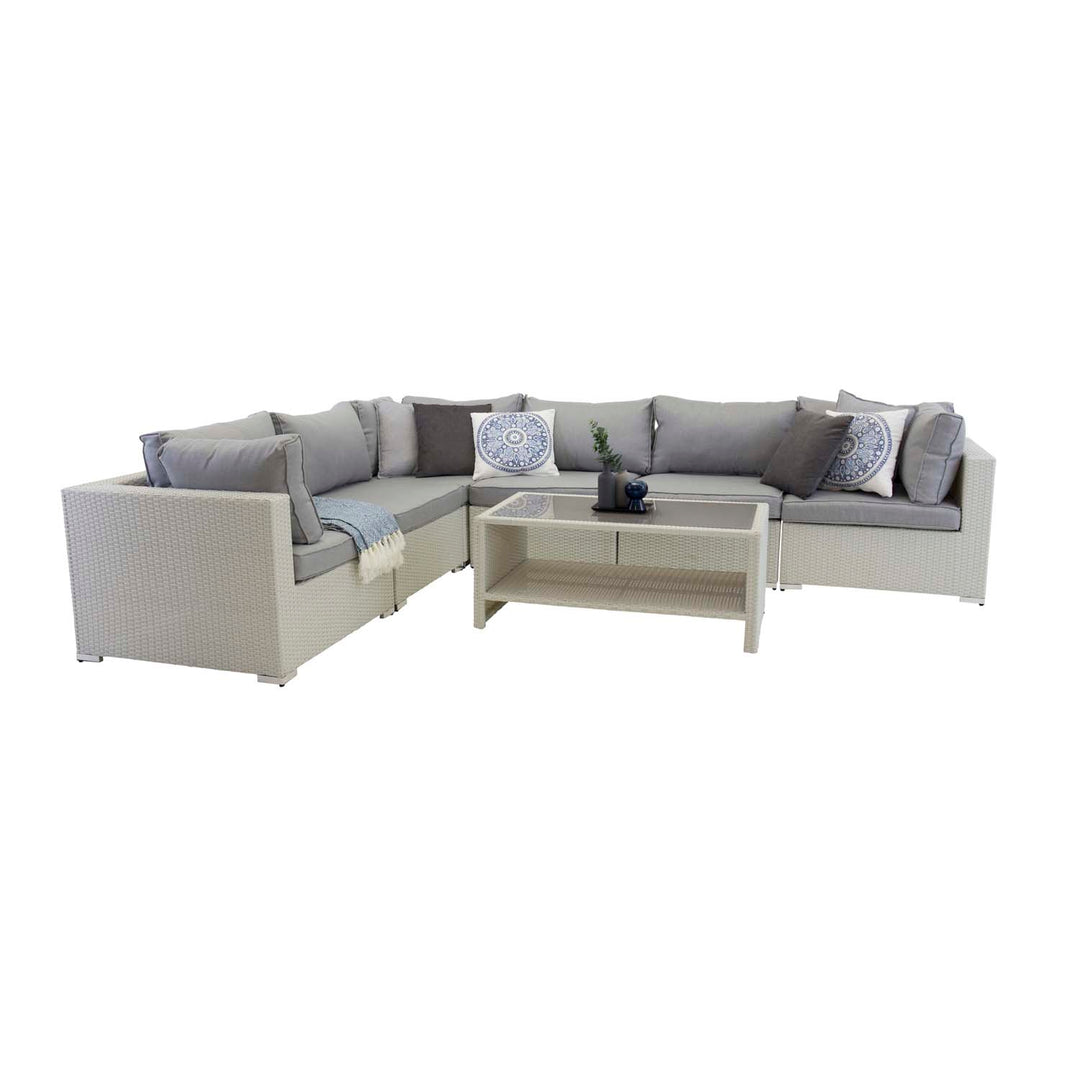 VENTURE DESIGN Amazon modul sofa havesæt 3+2+1 m. grå hynder hvid rattan og aluminium