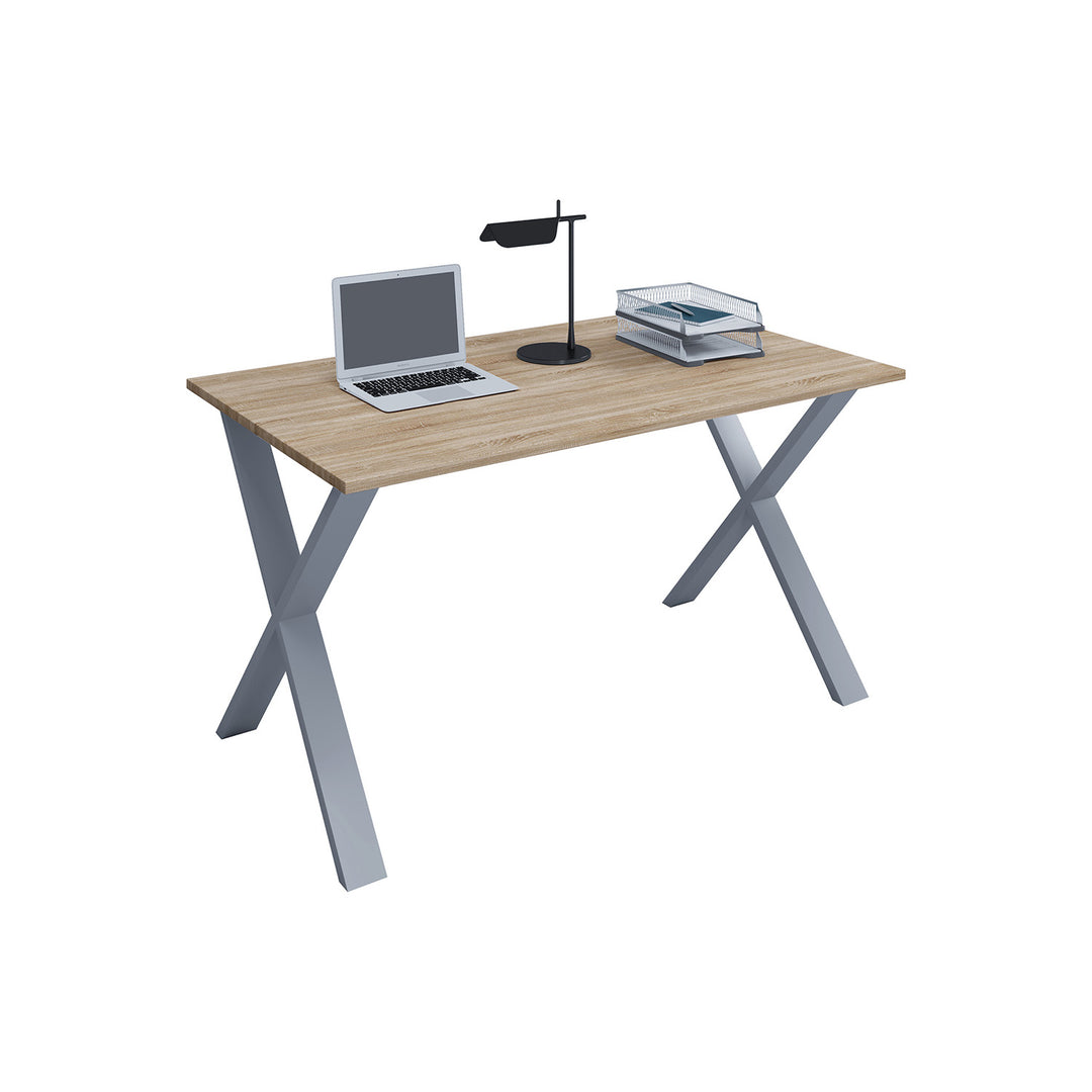 Lona X-feet skrivebord natur træ og sølvgrå metal 80x50