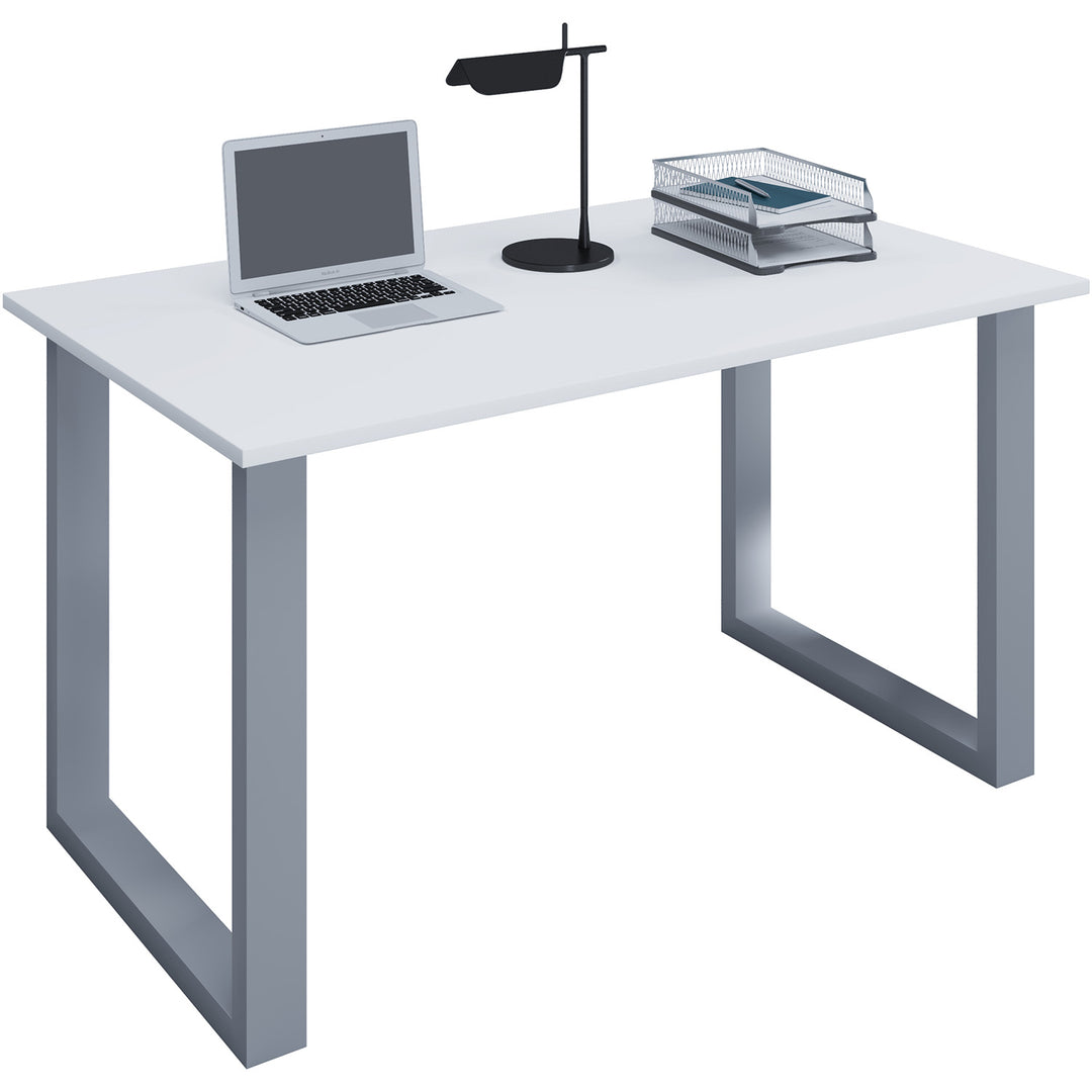 Lona U-feet skrivebord hvid træ og sølvgrå metal 140x50