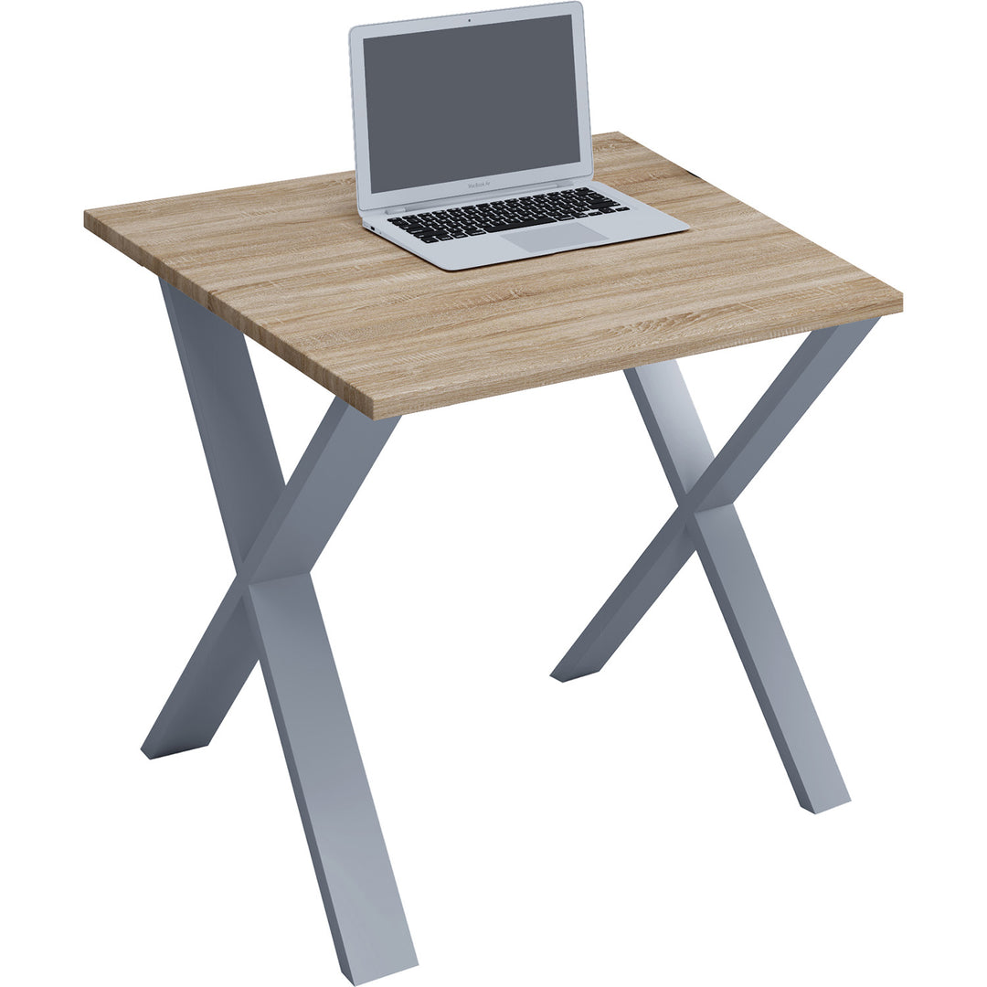 Lona X-feet skrivebord natur træ og sølvgrå metal 80x80