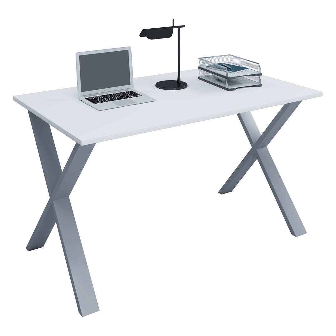 Lona X-feet skrivebord hvid træ og sølvgrå metal 110x80