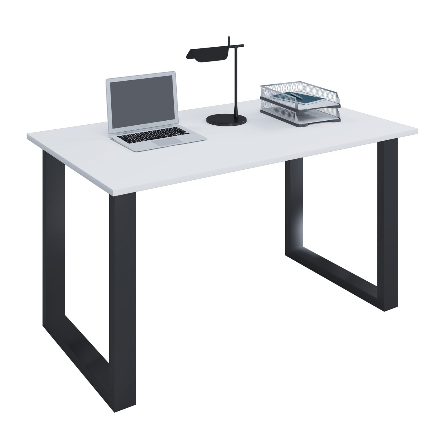 Produktbillede af Lona U-feet skrivebord hvid træ og sort metal 110x80 i premium kvalitet