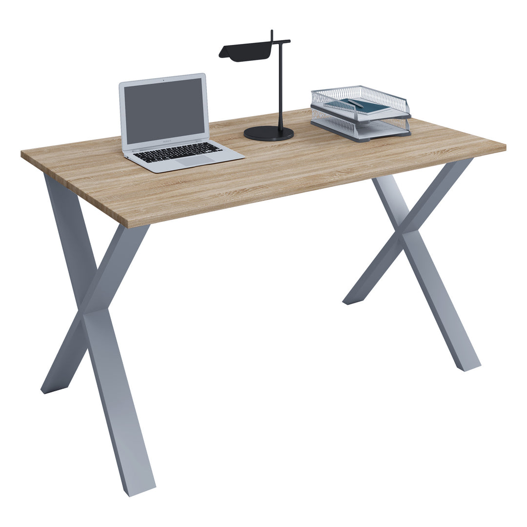 Lona X-feet skrivebord natur træ og sølvgrå metal 140x80
