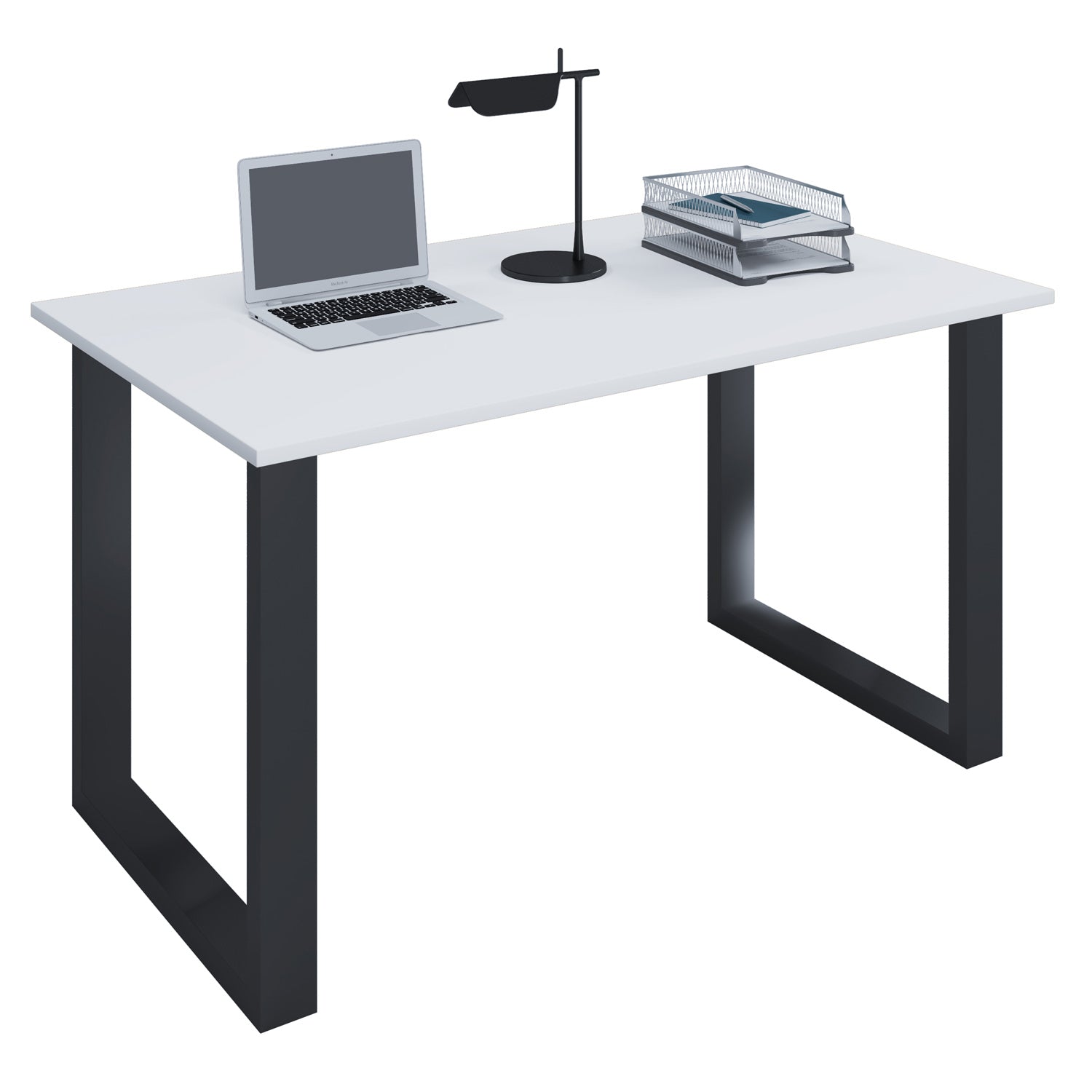 Produktbillede af Lona U-feet skrivebord hvid træ og sort metal 140x80 i premium kvalitet