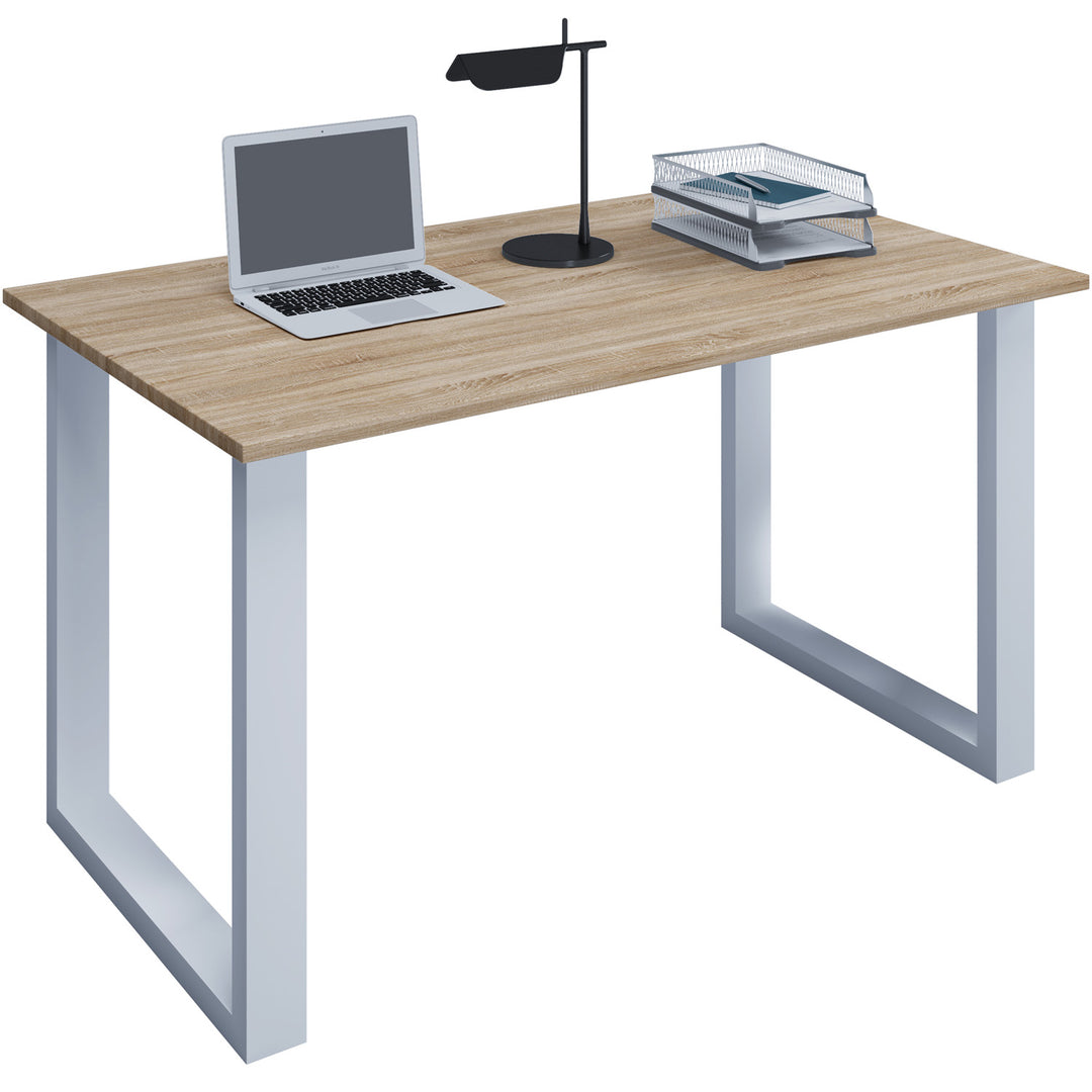 Lona U-feet skrivebord natur træ og hvid metal 140x80