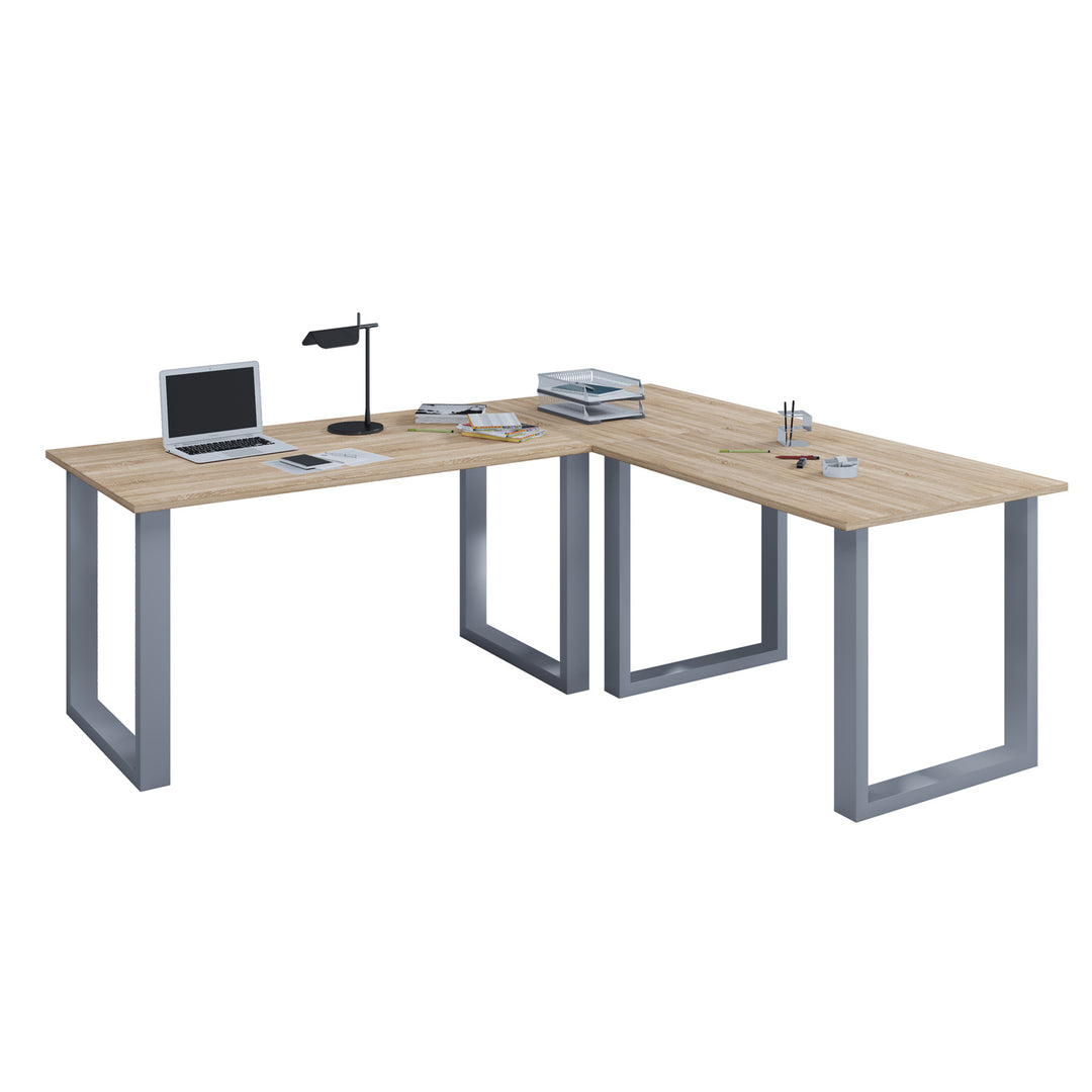 Lona U-feet hjørneskrivebord natur træ og sølvgrå metal 130x130x50