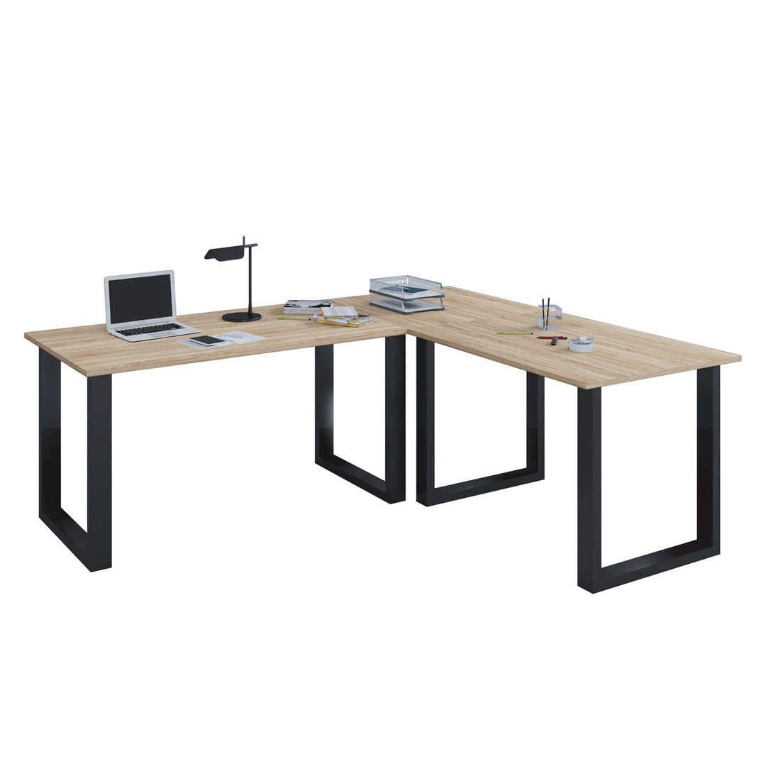 Lona U-feet hjørneskrivebord natur træ og sort metal 190x130x50