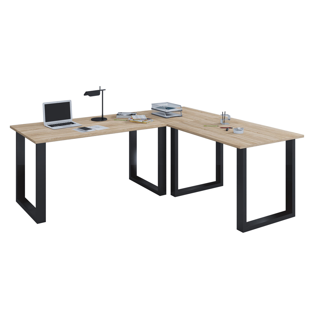 Lona U-feet hjørneskrivebord natur træ og sort metal 190x160x50