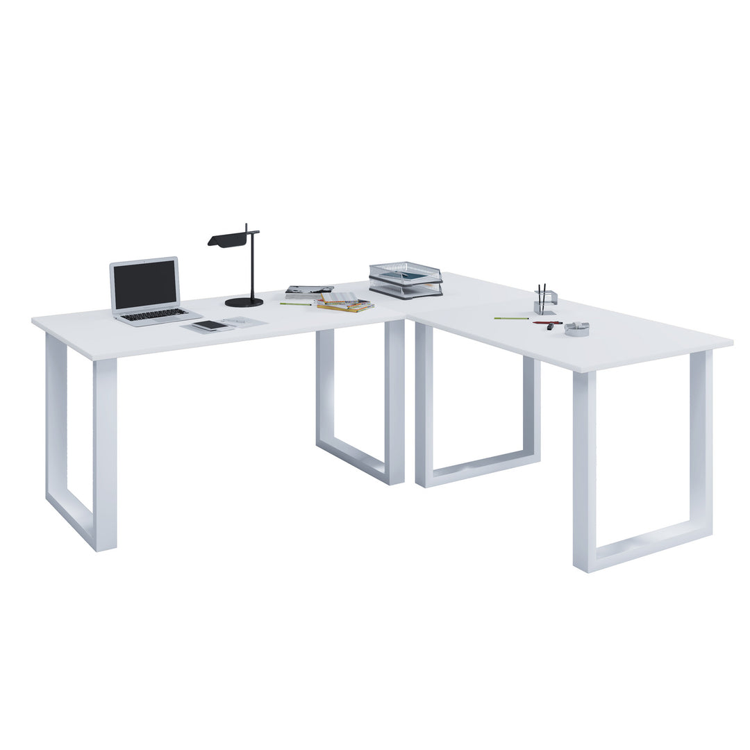 Lona U-feet hjørneskrivebord hvid træ og metal 220x190x80