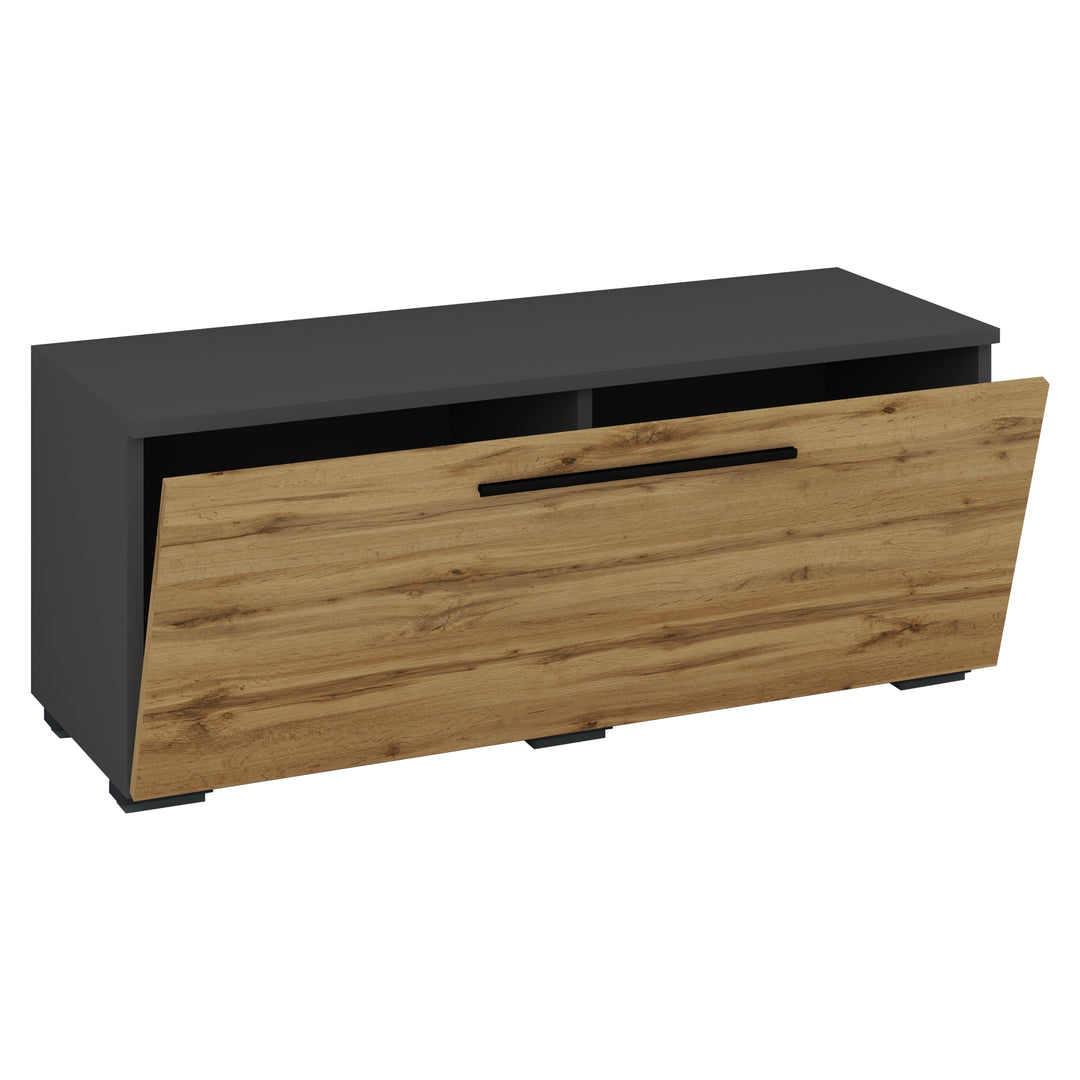VCM NORDIC Arila S TV-bord m. 1 låge og 2 rum antracitgrå og natur træ 110x30