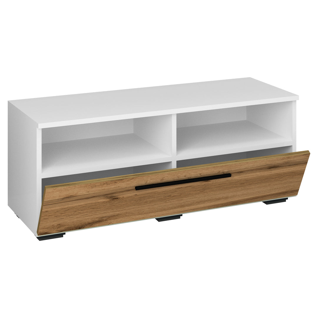 VCM NORDIC Arila L TV-bord m. 1 låge og 4 rum hvid og natur træ 95x40