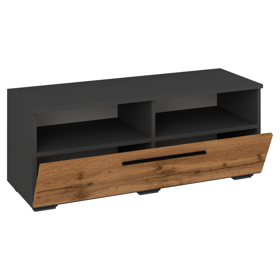 VCM NORDIC Arila L TV-bord m. 1 låge og 4 rum antracitgrå og natur træ 95x40