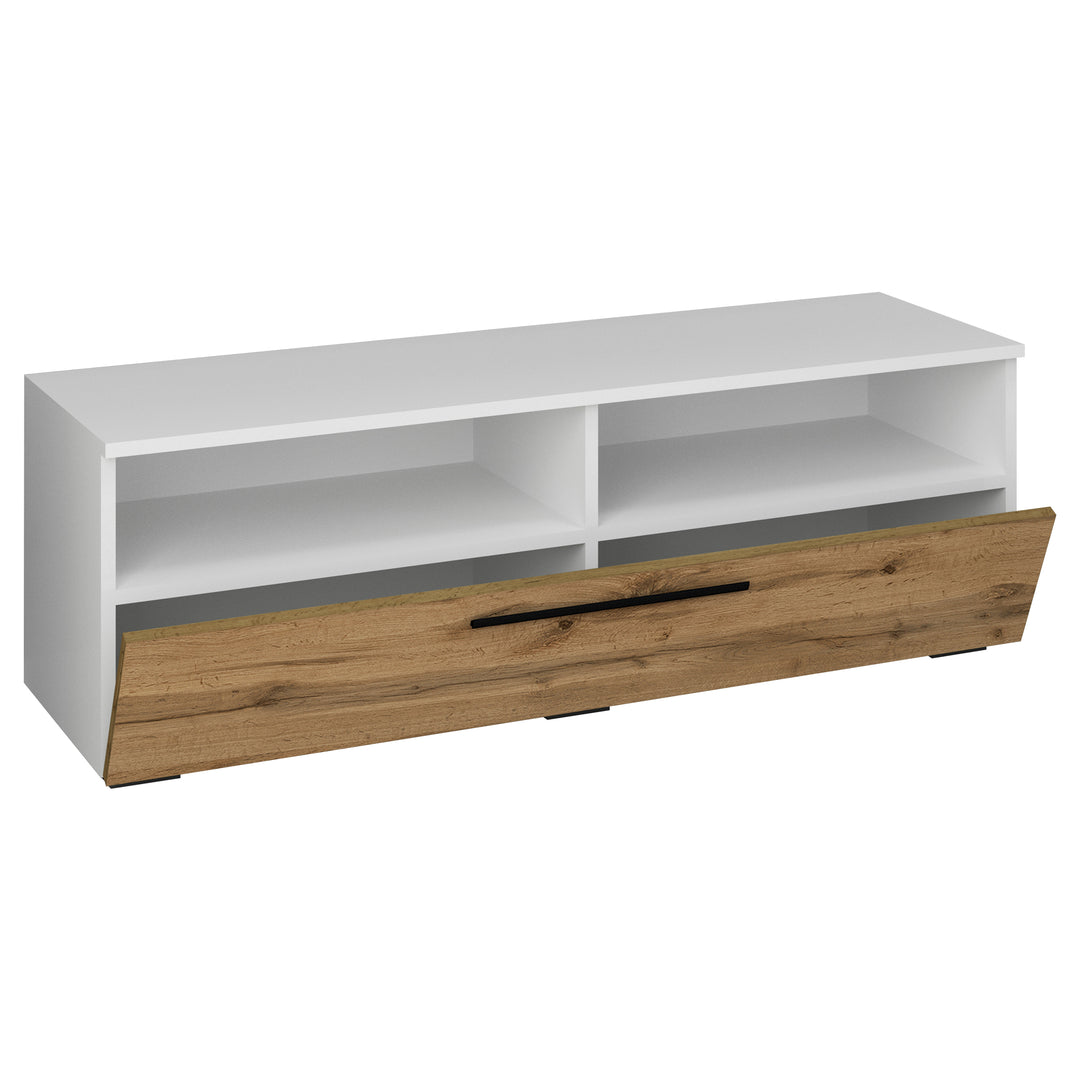 VCM NORDIC Arila XL TV-bord m. 1 låge og 4 rum hvid og natur træ 115x40