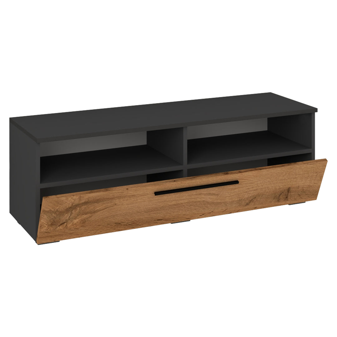 VCM NORDIC Arila XL TV-bord m. 1 låge og 4 rum antracitgrå og natur træ 115x40