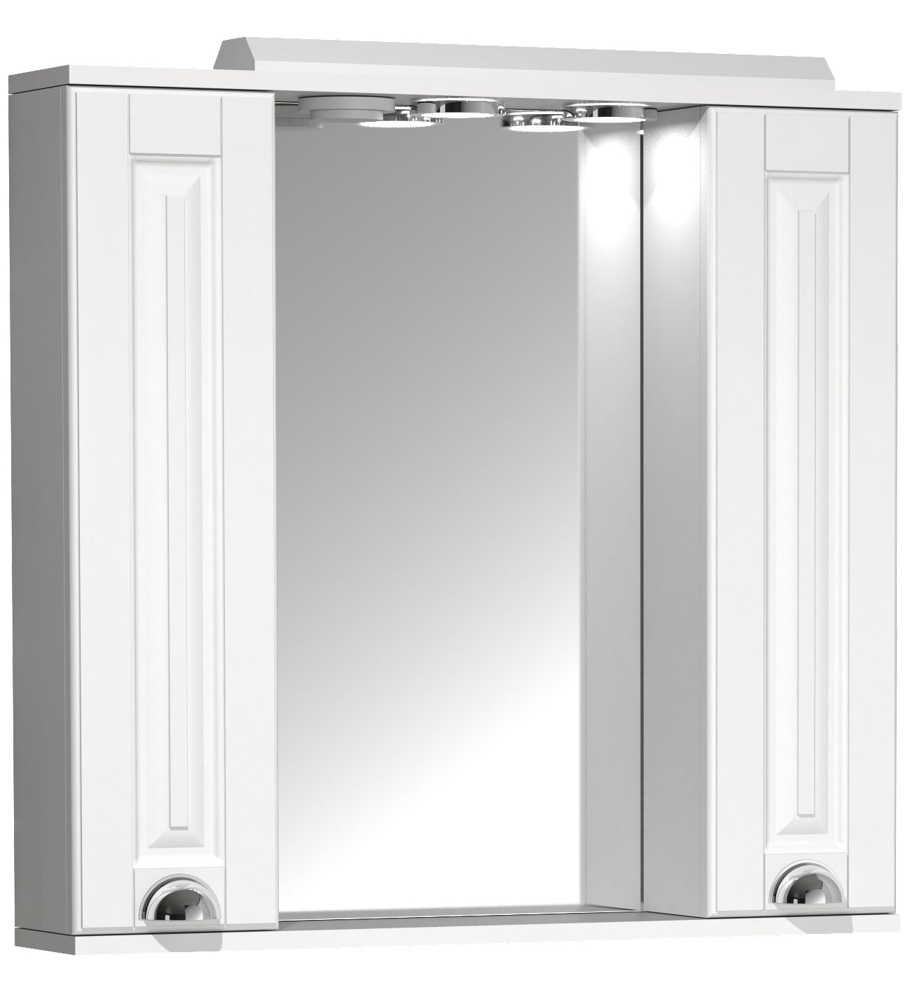 Produktbillede af VCM NORDIC Casalo XL badeværelse spejlskab m. lys 2 låger 4 hylder spejlglas og hvid træ 75cm i premium kvalitet