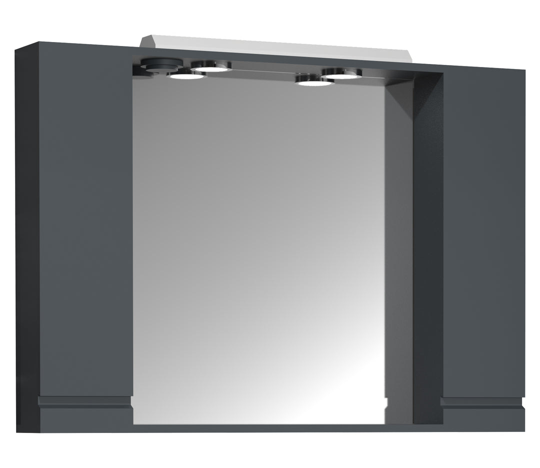 Produktbillede af VCM NORDIC Silora XL badeværelse spejlskab m. lys 2 låger 4 hylder antracitgrå træ 100cm i premium kvalitet