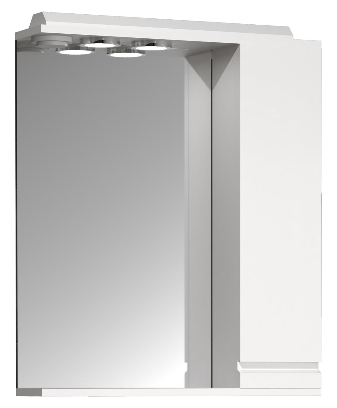 VCM NORDIC Silora L badeværelse spejlskab m. lys 1 låge 2 hylder spejlglas og hvid træ 60 cm