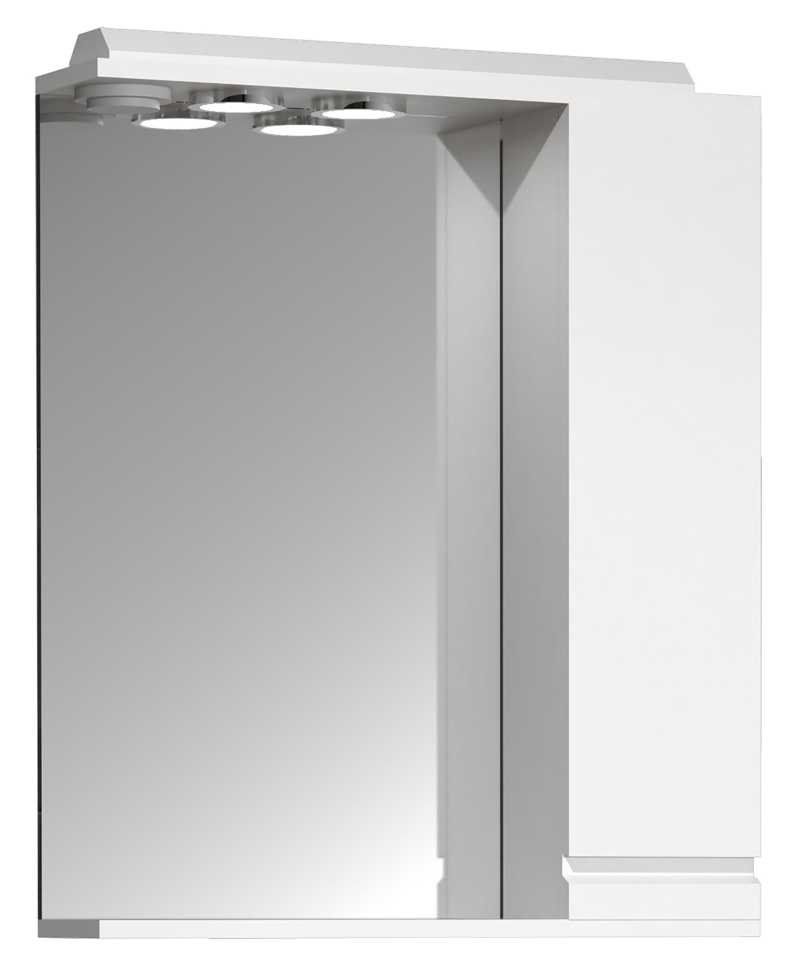 Produktbillede af VCM NORDIC Silora L badeværelse spejlskab m. lys 1 låge 2 hylder spejlglas og hvid træ 60 cm i premium kvalitet