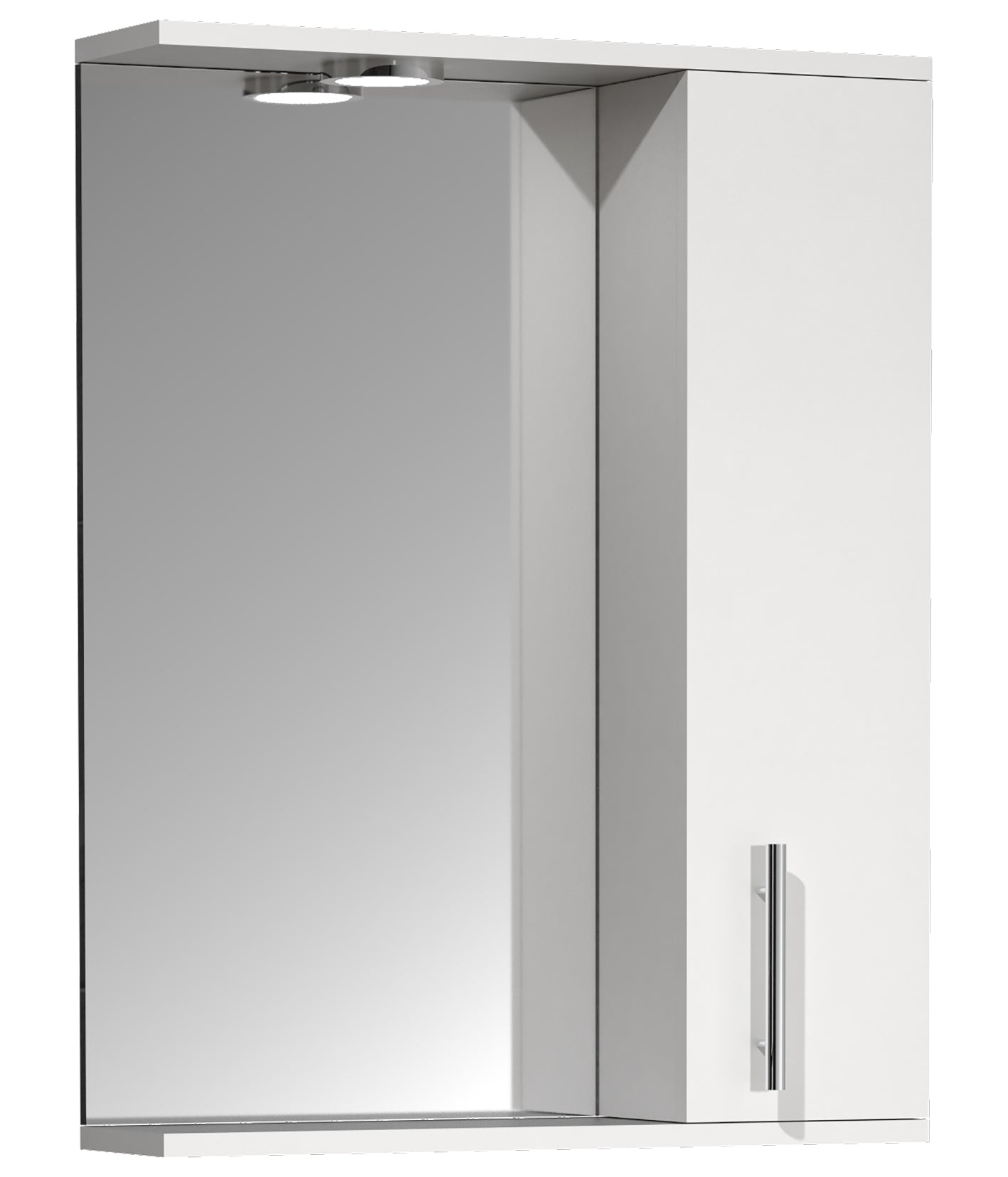 Produktbillede af VCM NORDIC Lisalo L badeværelse spejlskab m. lys 1 låge 2 hylder spejlglas og hvid træ 55cm i premium kvalitet