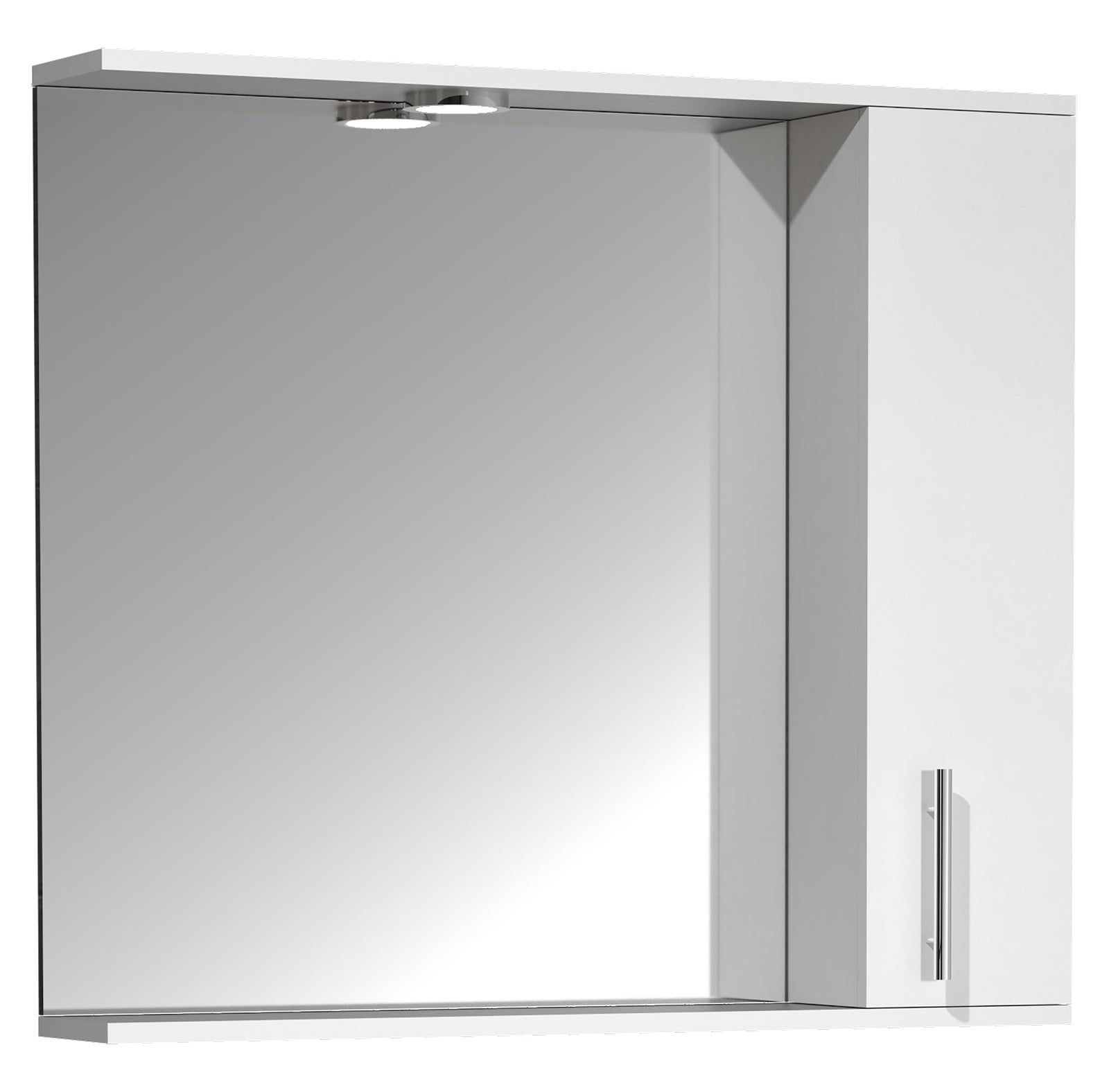 Produktbillede af VCM NORDIC Lisalo XL badeværelse spejlskab m. lys 1 låge 2 hylder spejlglas og hvid træ 75cm i premium kvalitet