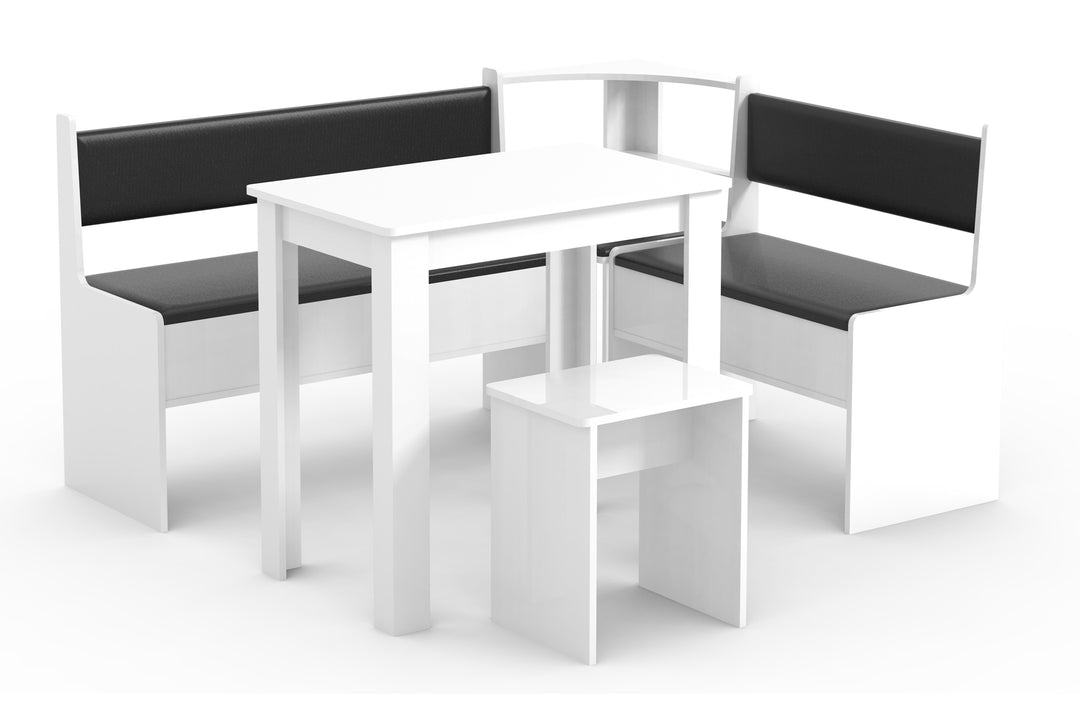 VCM NORDIC Esal Mini hjørnebænksæt m. 1 bord 2 bænke 1 taburet hvid træ