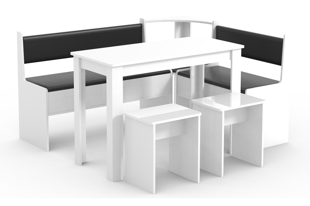VCM NORDIC Esal Maxi hjørnebænksæt m. 1 bord 2 bænke 2 taburetter hvid træ