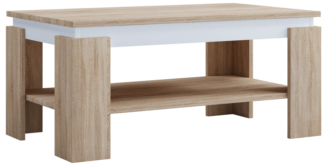 VCM NORDIC Rolas sofabord m. 1 hylde hvid og natur træ 90x41