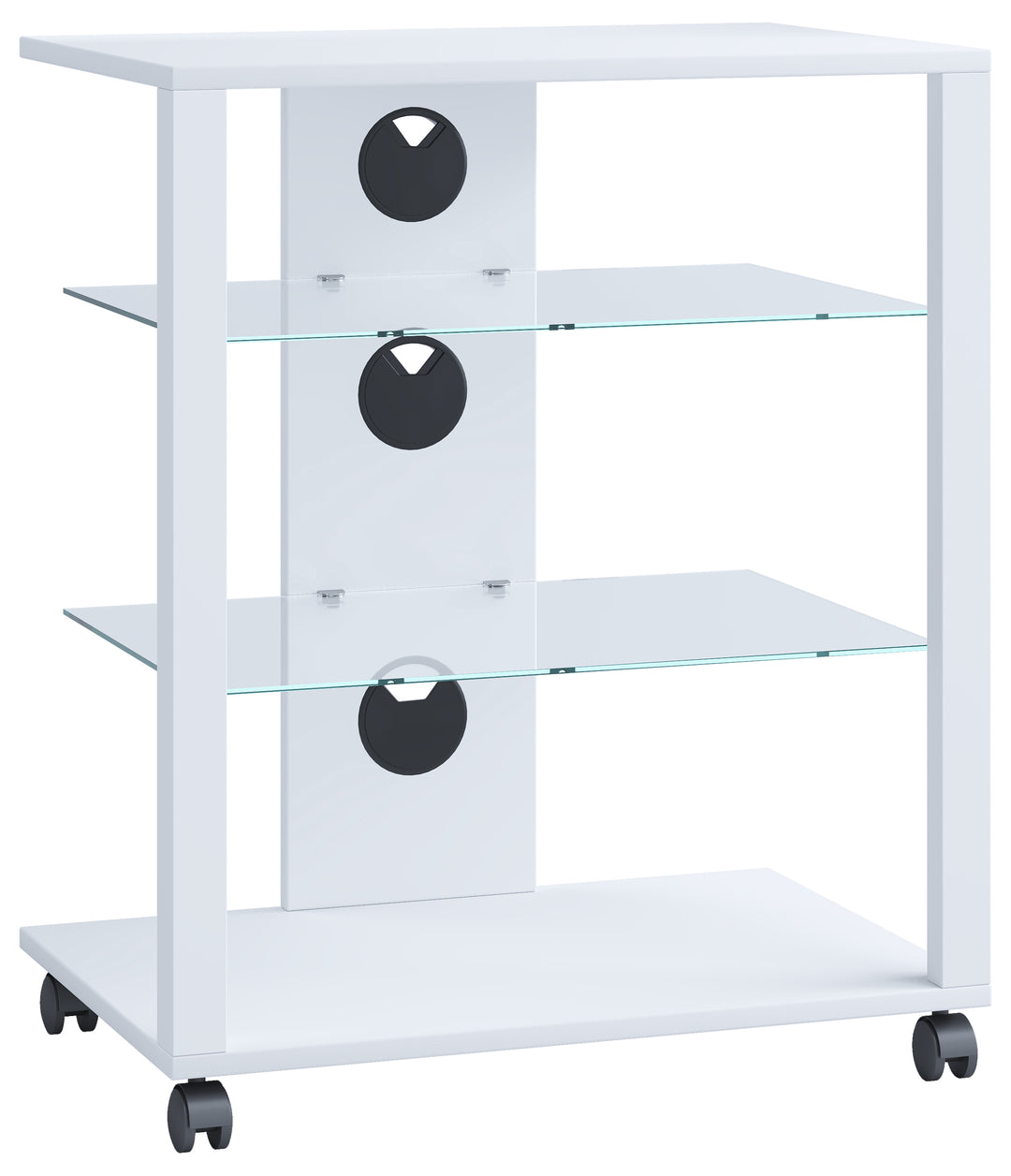 VCM NORDIC Folas Hi-fi og TV-bord m. 2 glashylder og hjul hvid træ 60x41