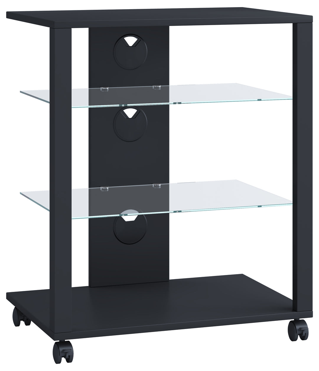 VCM NORDIC Folas Hi-fi og TV-bord m. 2 glashylder og hjul sort træ 60x41