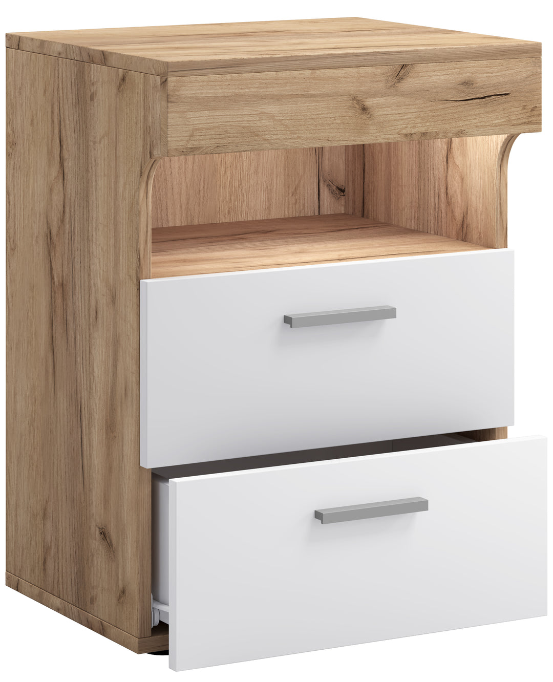 VCM NORDIC Slepal L sengebord m. 1 rum 2 skuffer hvid og natur træ 45x39