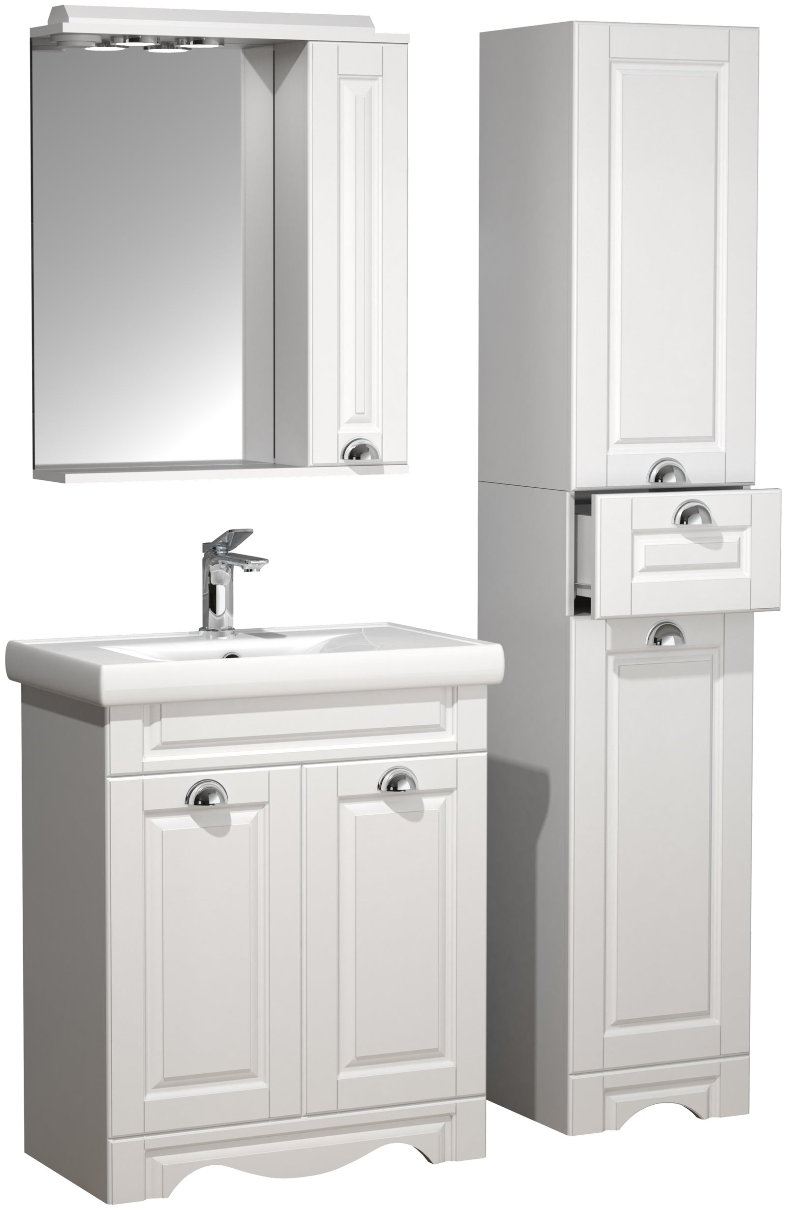 Produktbillede af VCM NORDIC Casalo L 4-delt vaskeplads m. spejlskab håndvask 2 skabe hvid melamin i premium kvalitet