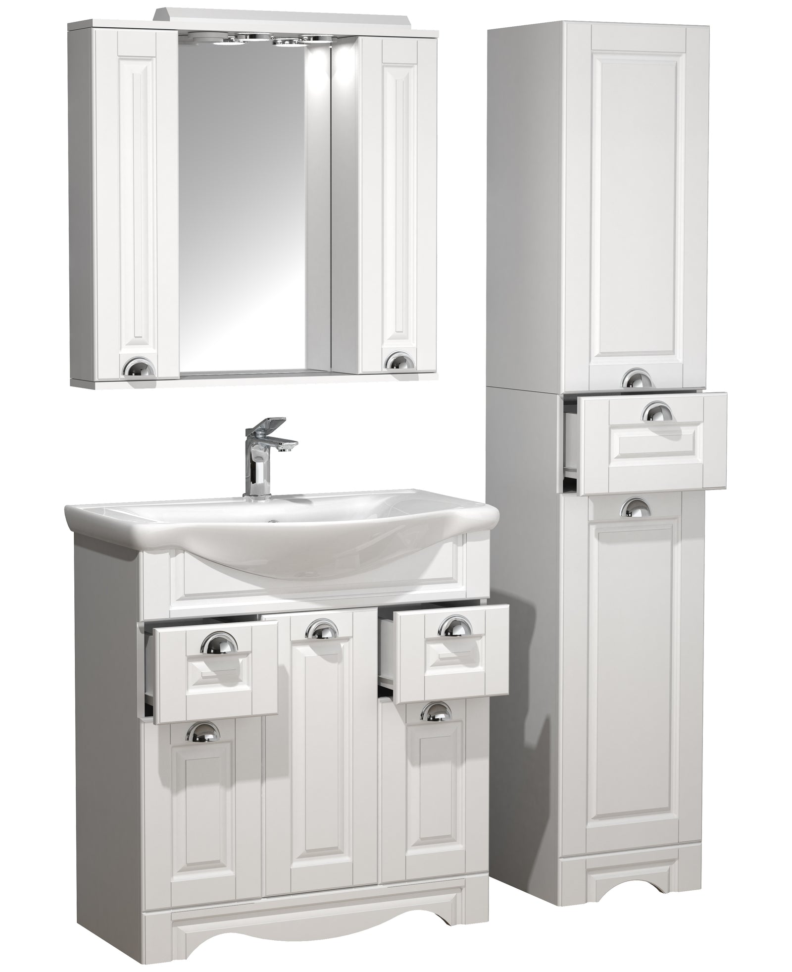 Produktbillede af VCM NORDIC Casalo XL 4-delt vaskeplads m. spejlskab håndvask 2 skabe hvid melamin i premium kvalitet