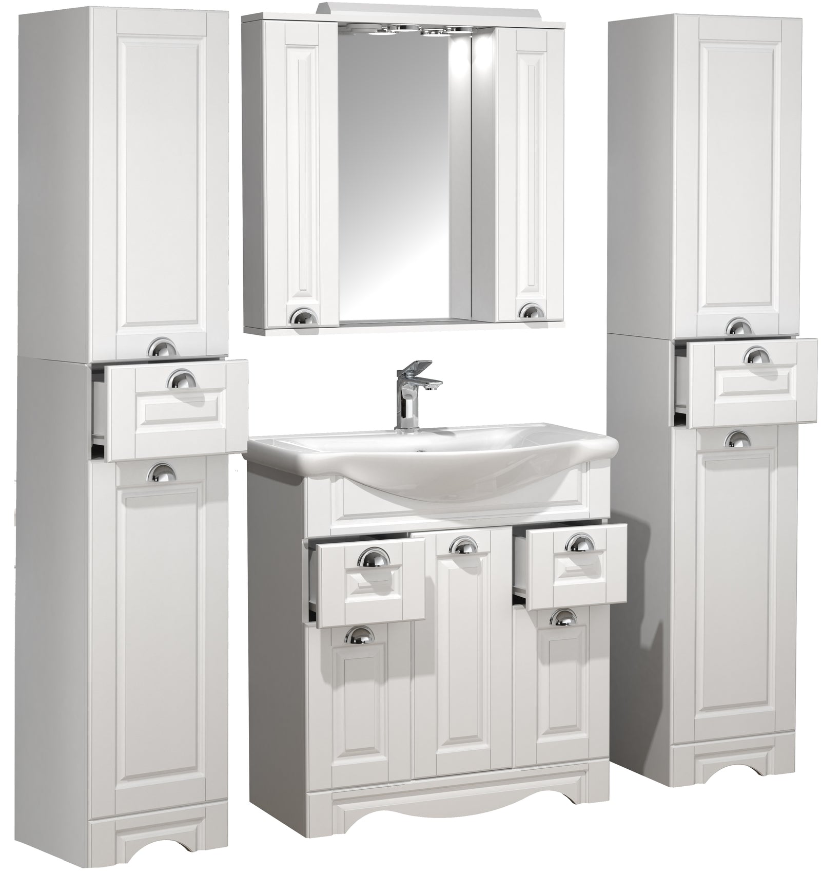 Produktbillede af VCM NORDIC Casalo XL 5-delt vaskeplads m. spejlskab håndvask 3 skabe hvid melamin i premium kvalitet