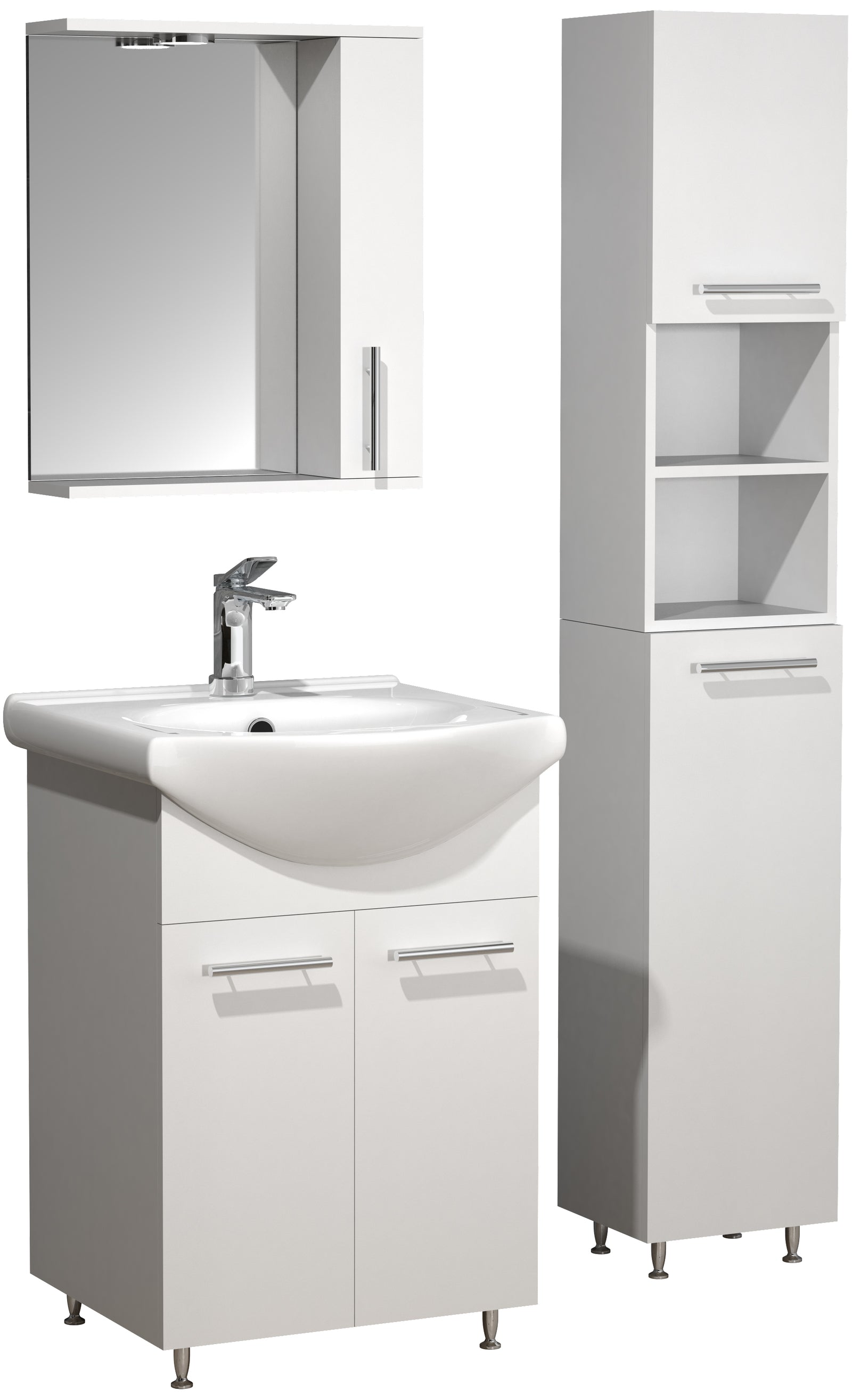 Produktbillede af VCM NORDIC Lisalo M 4-delt vaskeplads m. spejlskab håndvask 2 skabe hvid melamin i premium kvalitet