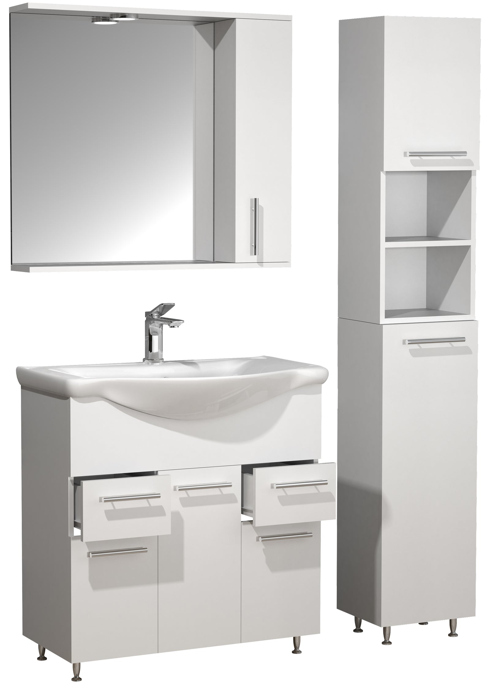 Produktbillede af VCM NORDIC Lisalo XL 4-delt vaskeplads m. spejlskab håndvask 2 skabe hvid melamin i premium kvalitet