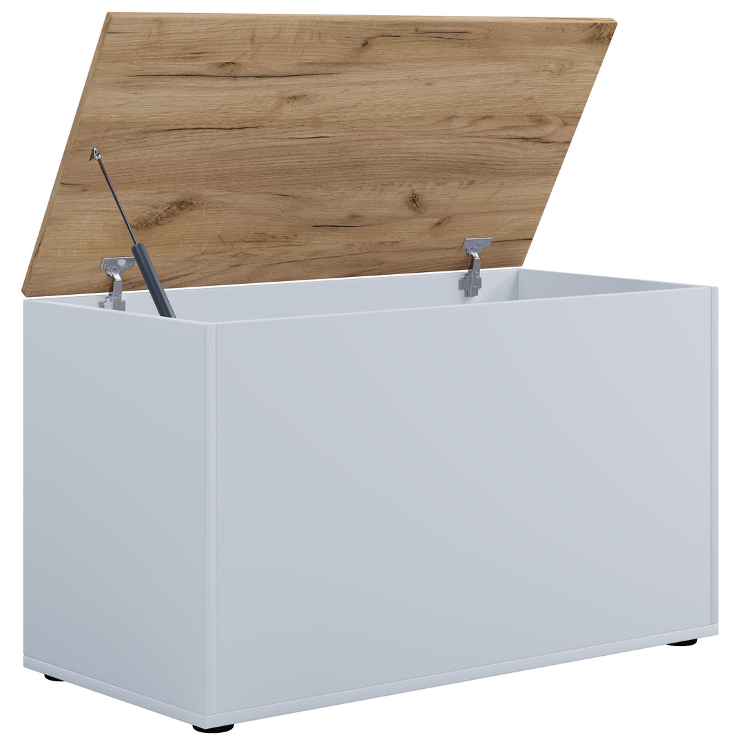 VCM NORDIC Bendola opbevaringskasse m. låg rektangulær hvid/natur træ 82x44