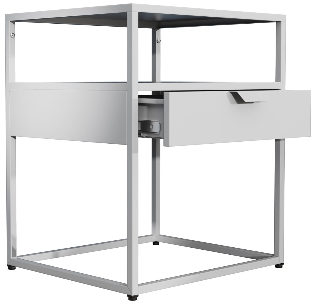 VCM NORDIC Flokas M sengebord m. 1 åbent rum og 1 skuffe hvid metal 45x40