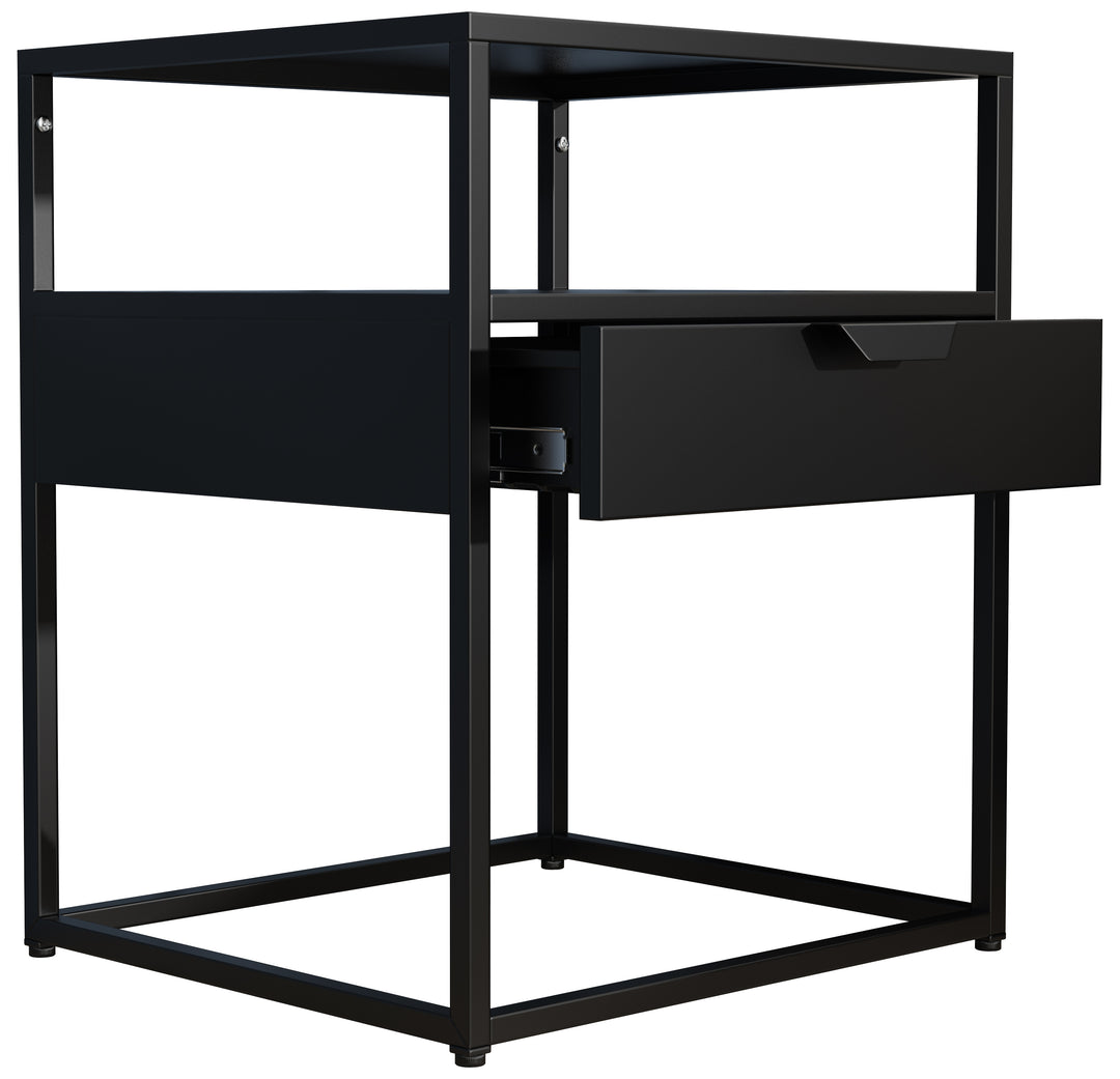 VCM NORDIC Flokas M sengebord m. 1 åbent rum og 1 skuffe sort metal 45x40