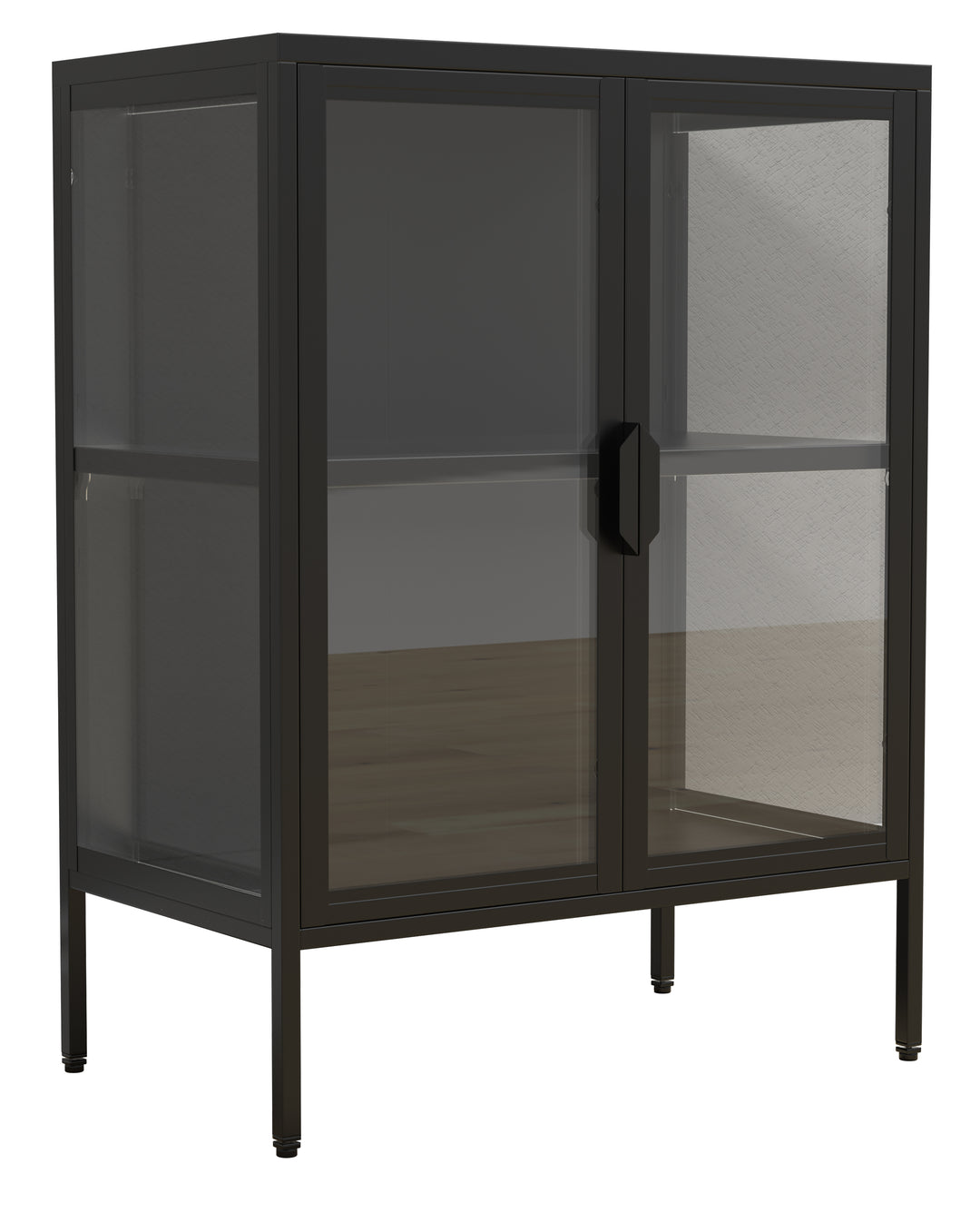 VCM NORDIC Floka S vitrineskab m. 2 låger og 1 hylde glas og sort stål